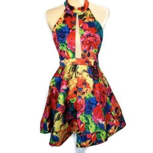 Luxxel Womens S Colorful Floral Open Halter Dress